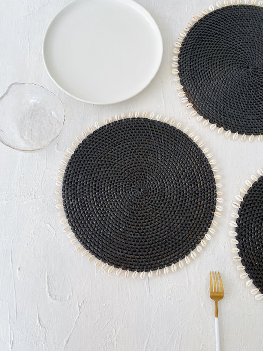 Black Rattan Shell Placemats