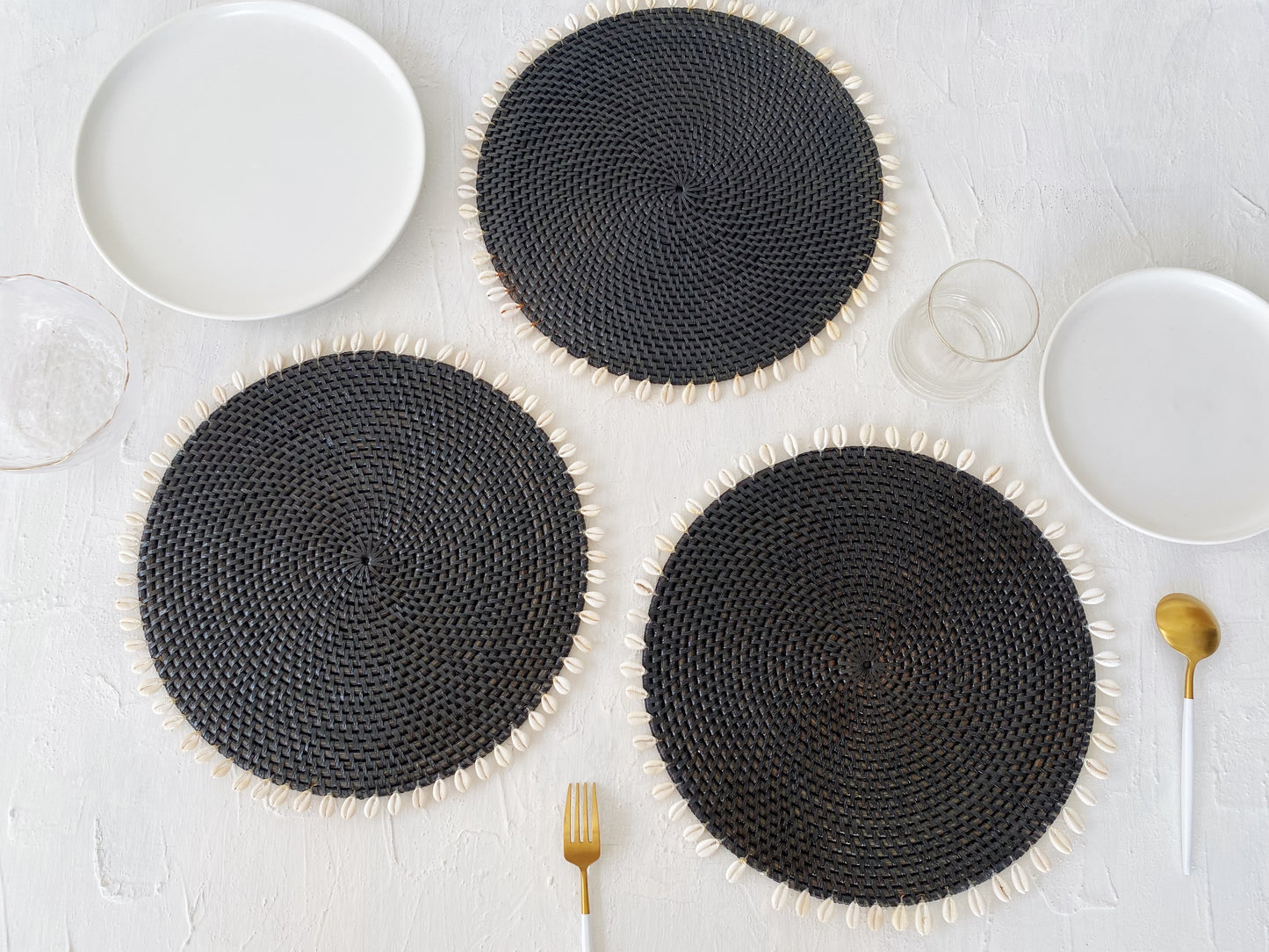 Black Rattan Shell Placemats