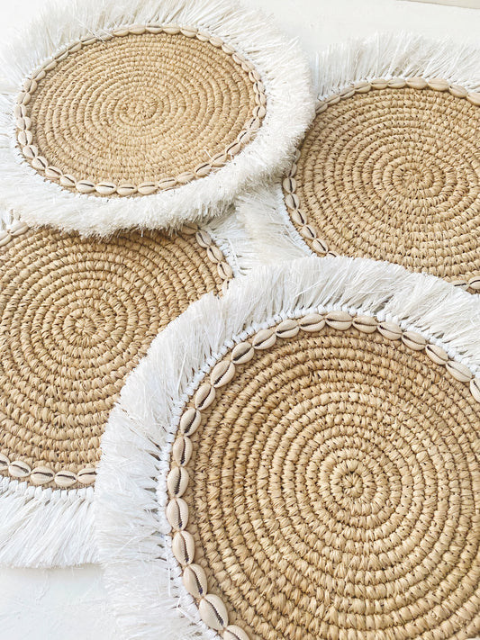 Raffia Shell White Fringe Placemats