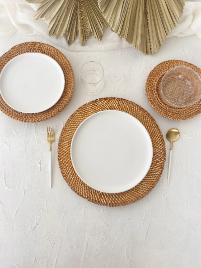 Set of 3 Rattan Honey Plate Charger Wall Basket