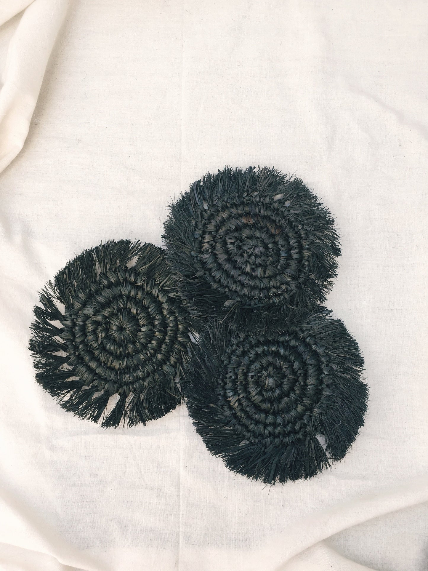 Set of Black Natural Raffia Coasters