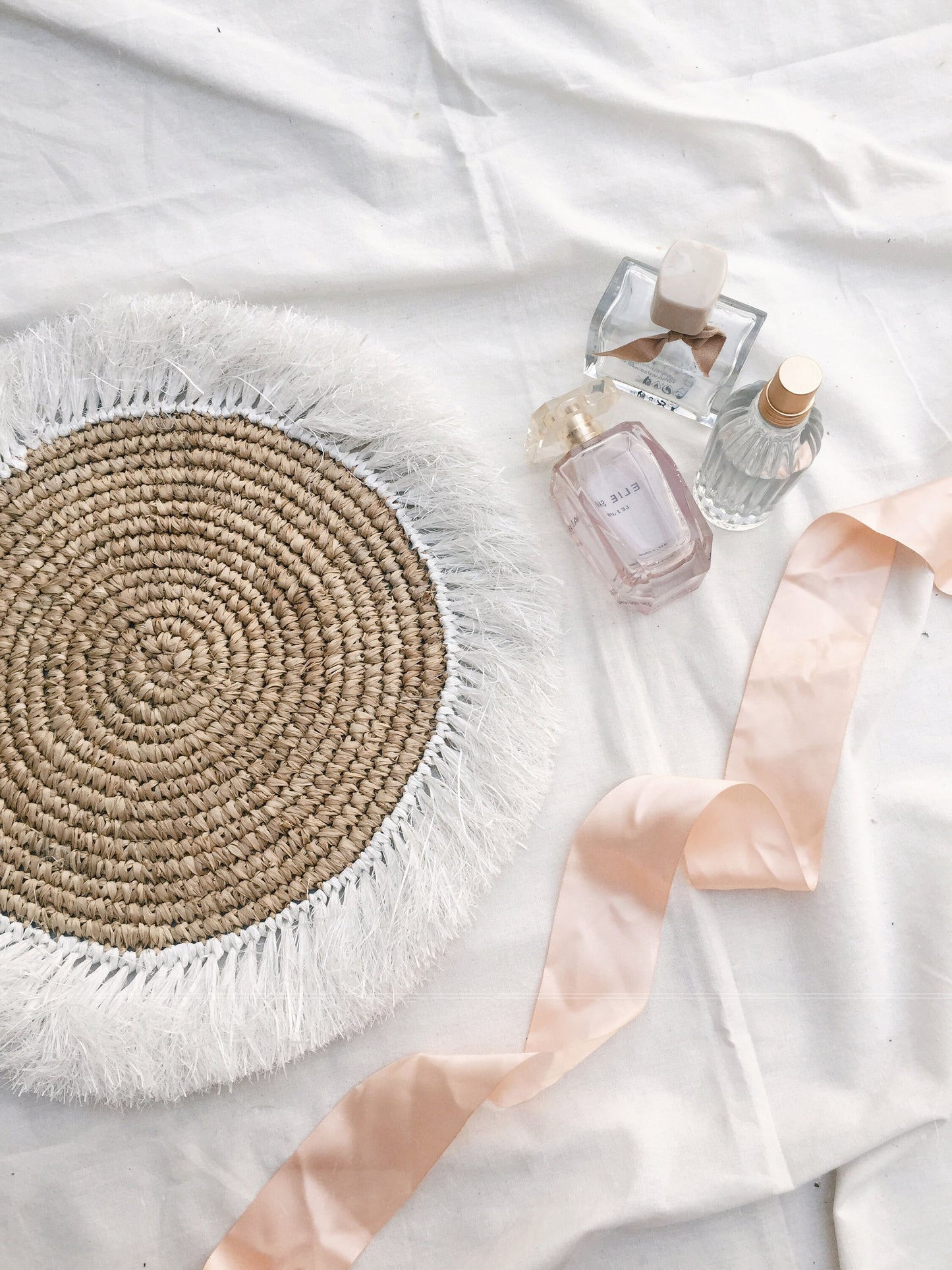 Natural Raffia with White Fringe Placemats