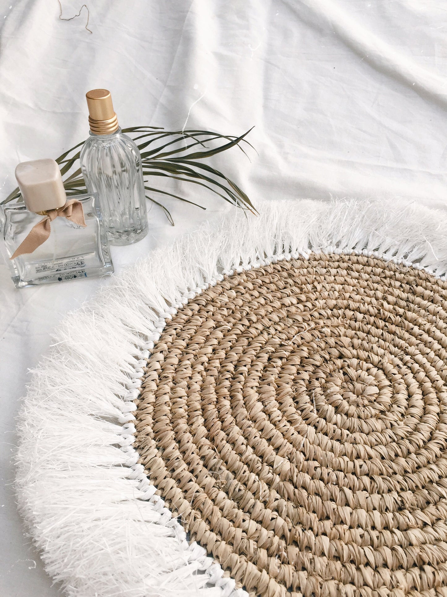 Natural Raffia with White Fringe Placemats