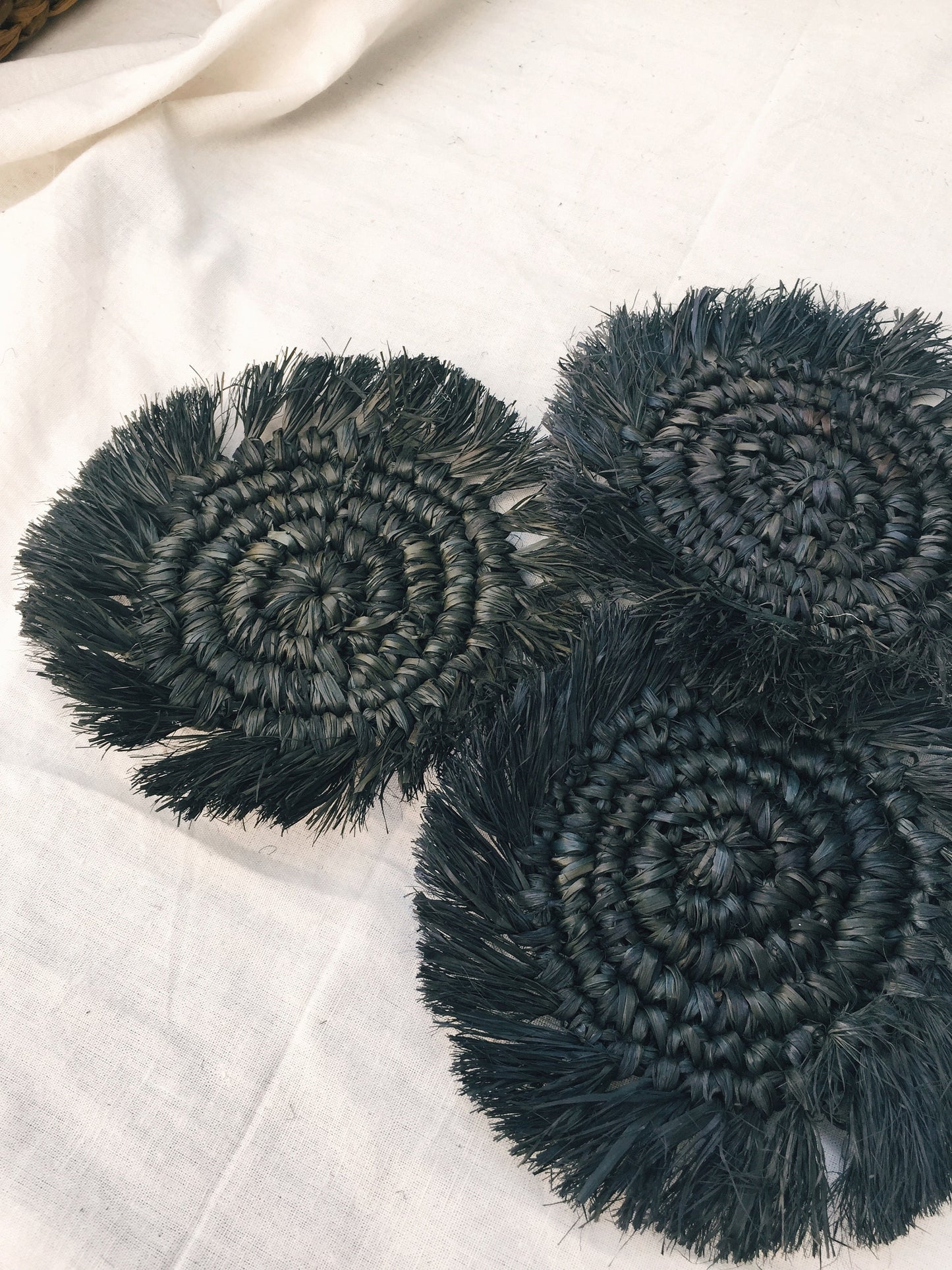 Set of Black Natural Raffia Coasters