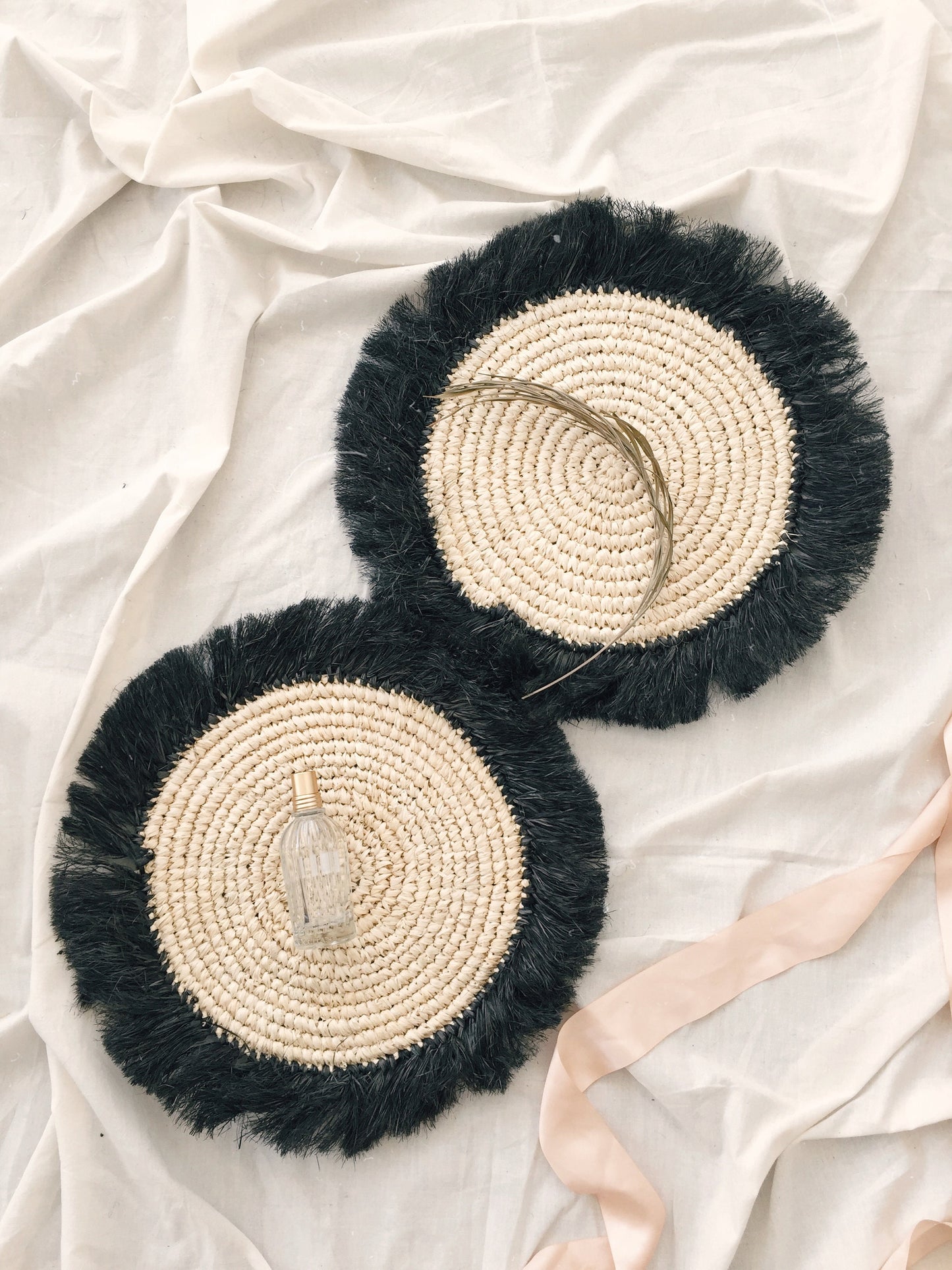 Bleach Raffia with Black Fringe Placemats