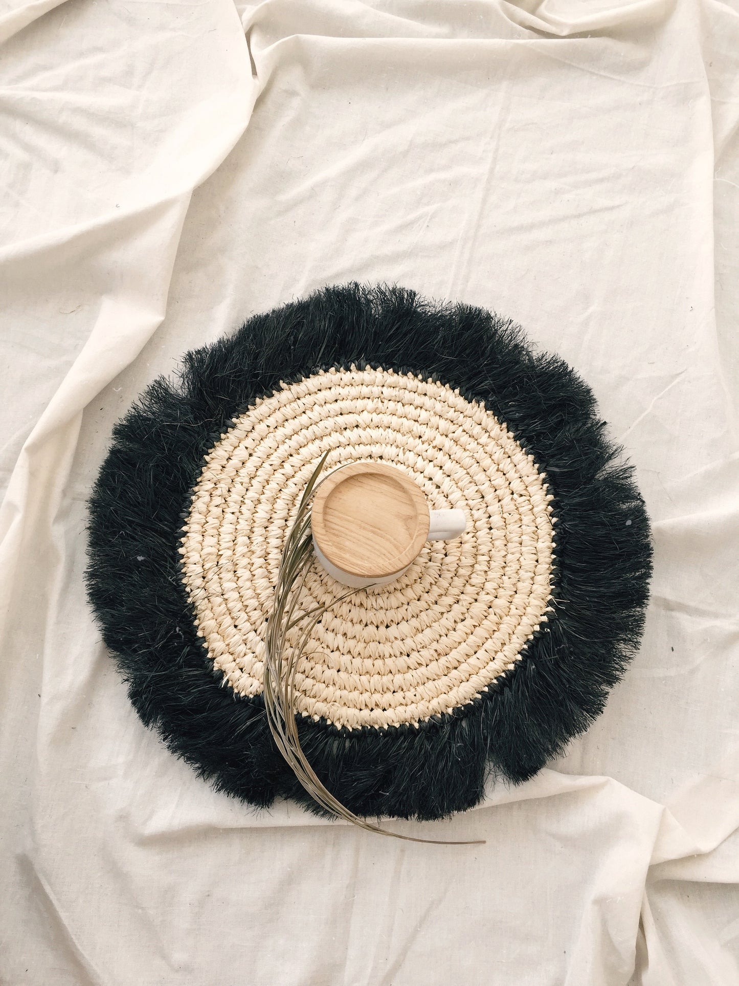Bleach Raffia with Black Fringe Placemats