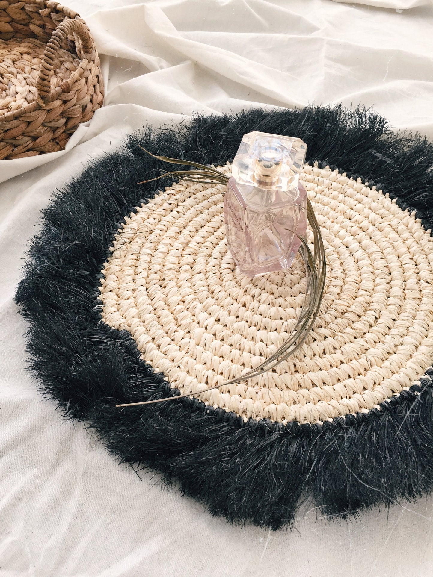 Bleach Raffia with Black Fringe Placemats