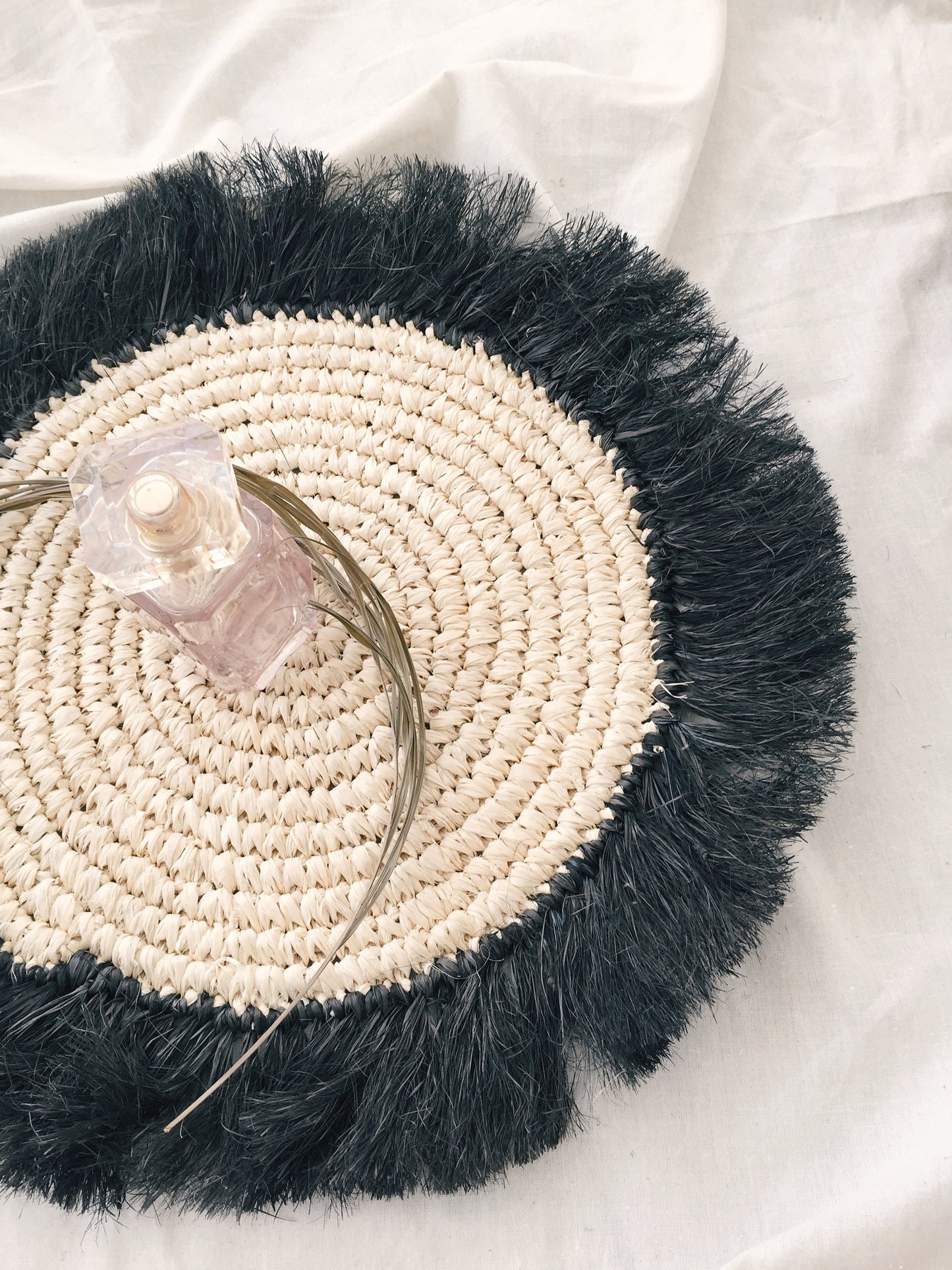 Bleach Raffia with Black Fringe Placemats