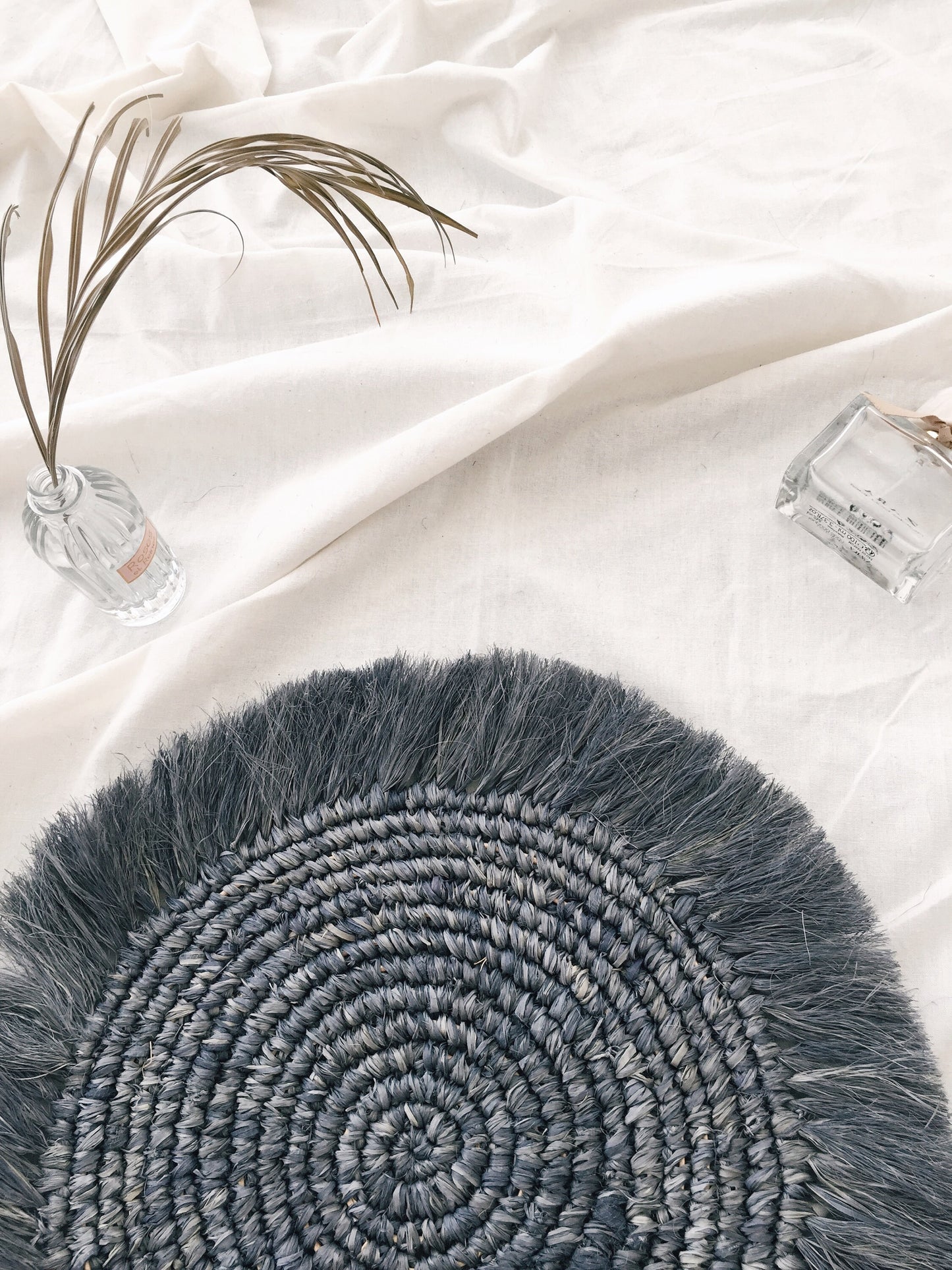 Gray Raffia Fringe Placemats