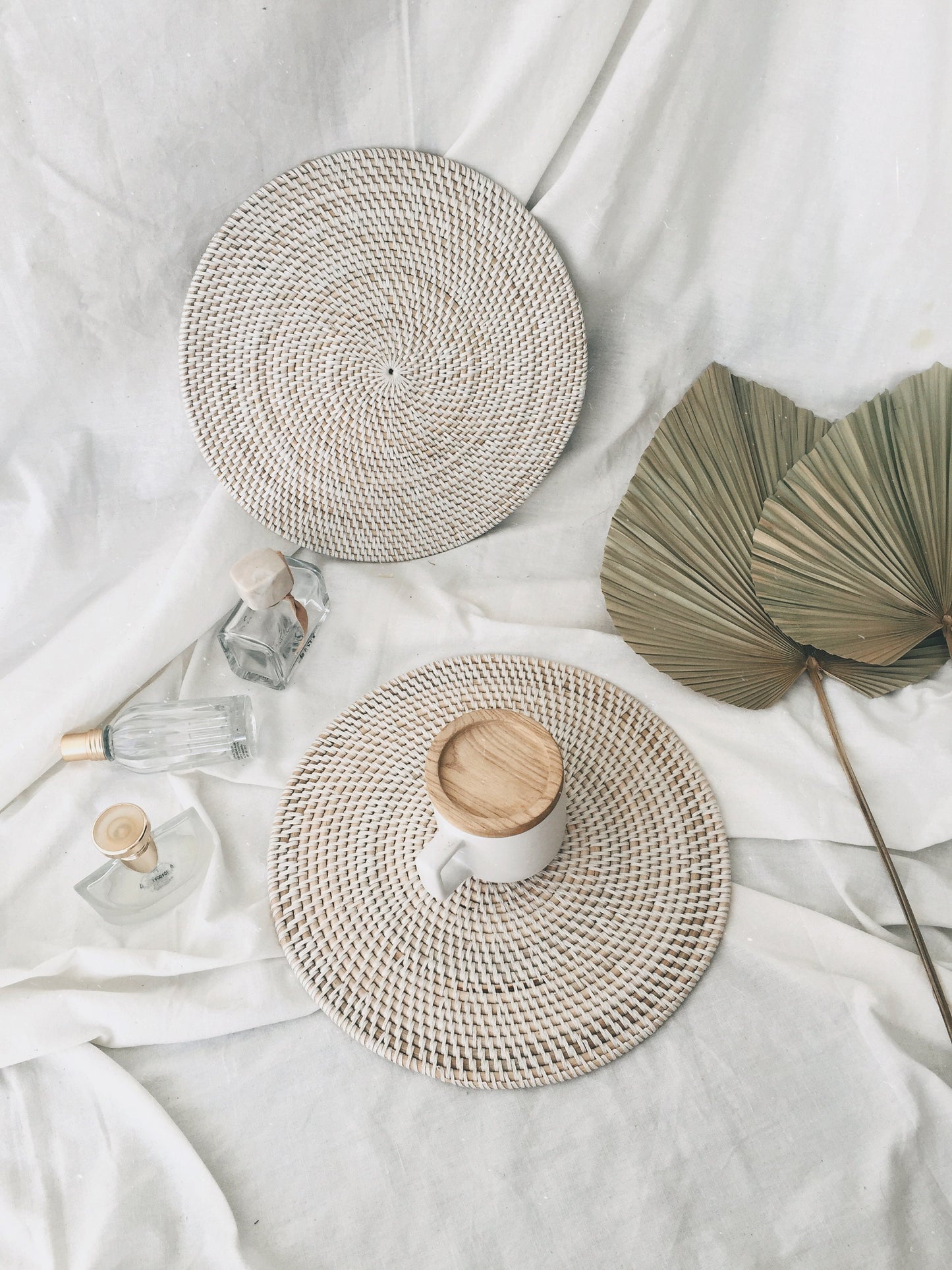 Round White Rattan Placemats