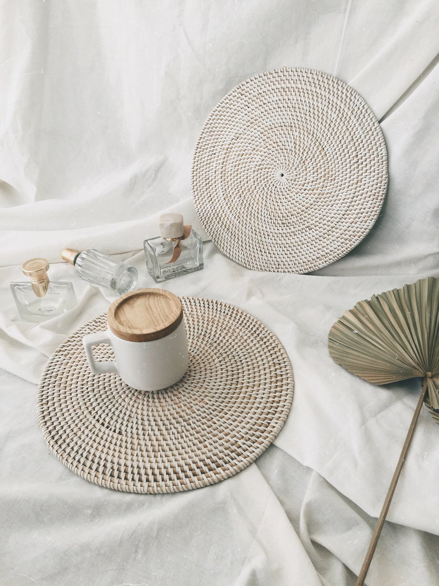 Round White Rattan Placemats