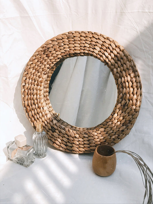 Boho Water Hyacinth Mirror