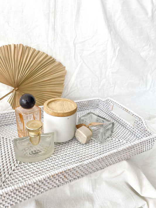 Whitewashed Rattan Tray