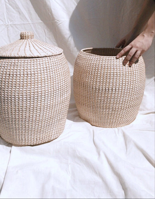 Whitewashed Rattan Basket With Lids