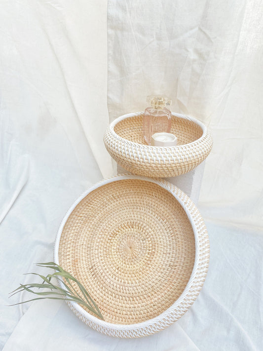 Set of 2 Lombok Round Rattan Tray