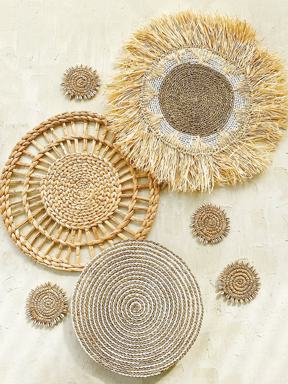 Set of 7 Boho Wall Basket & Wall Decor