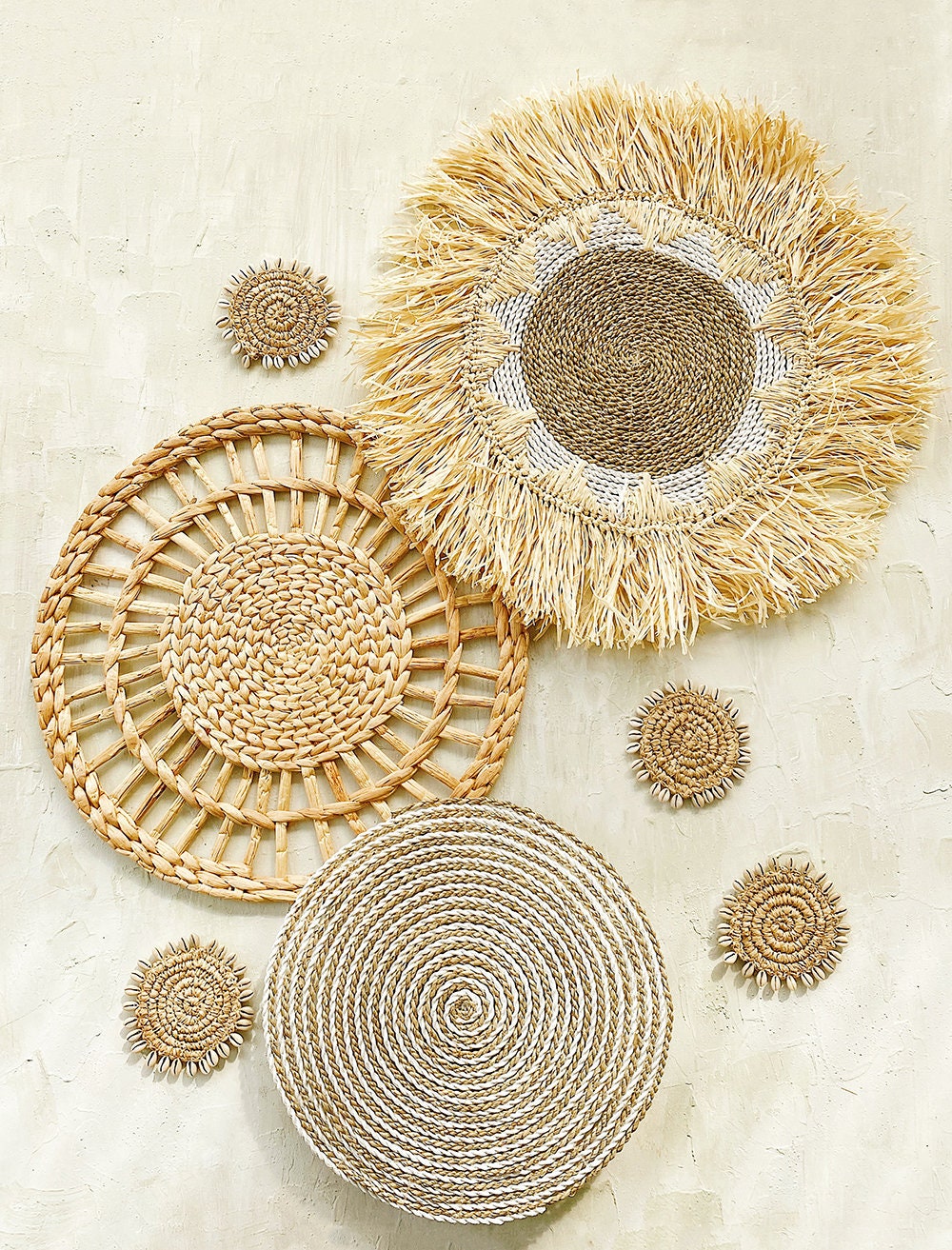 Set of 7 Boho Wall Basket & Wall Decor