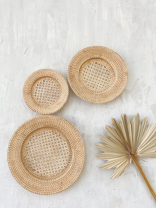 Set of 3 Rattan Plate Charger Wall Basket
