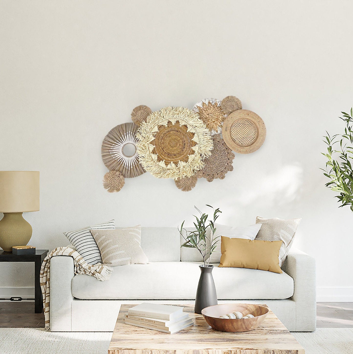 Set of 9 Boho Wall Basket & Wall Decor