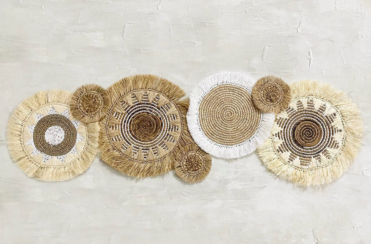 Set of 7 Boho Wall Basket with Fringe