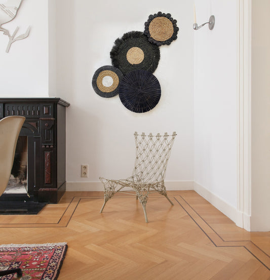 Set of 4 Boho Black Wall Basket with Fringe