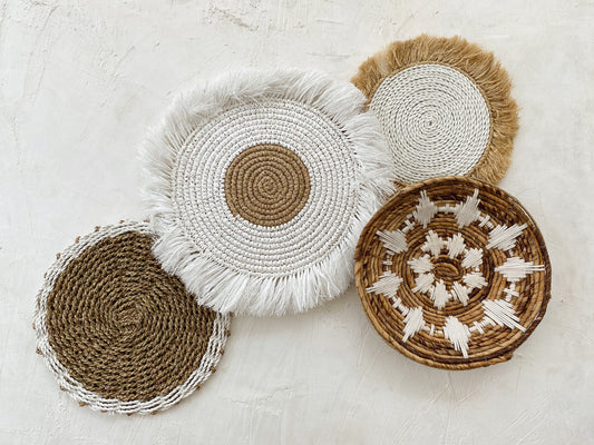 Set of 4 Boho White Wall Basket with Fringe