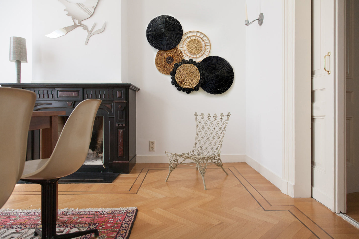 Set of 5 Boho Black Wall Basket with Fringe