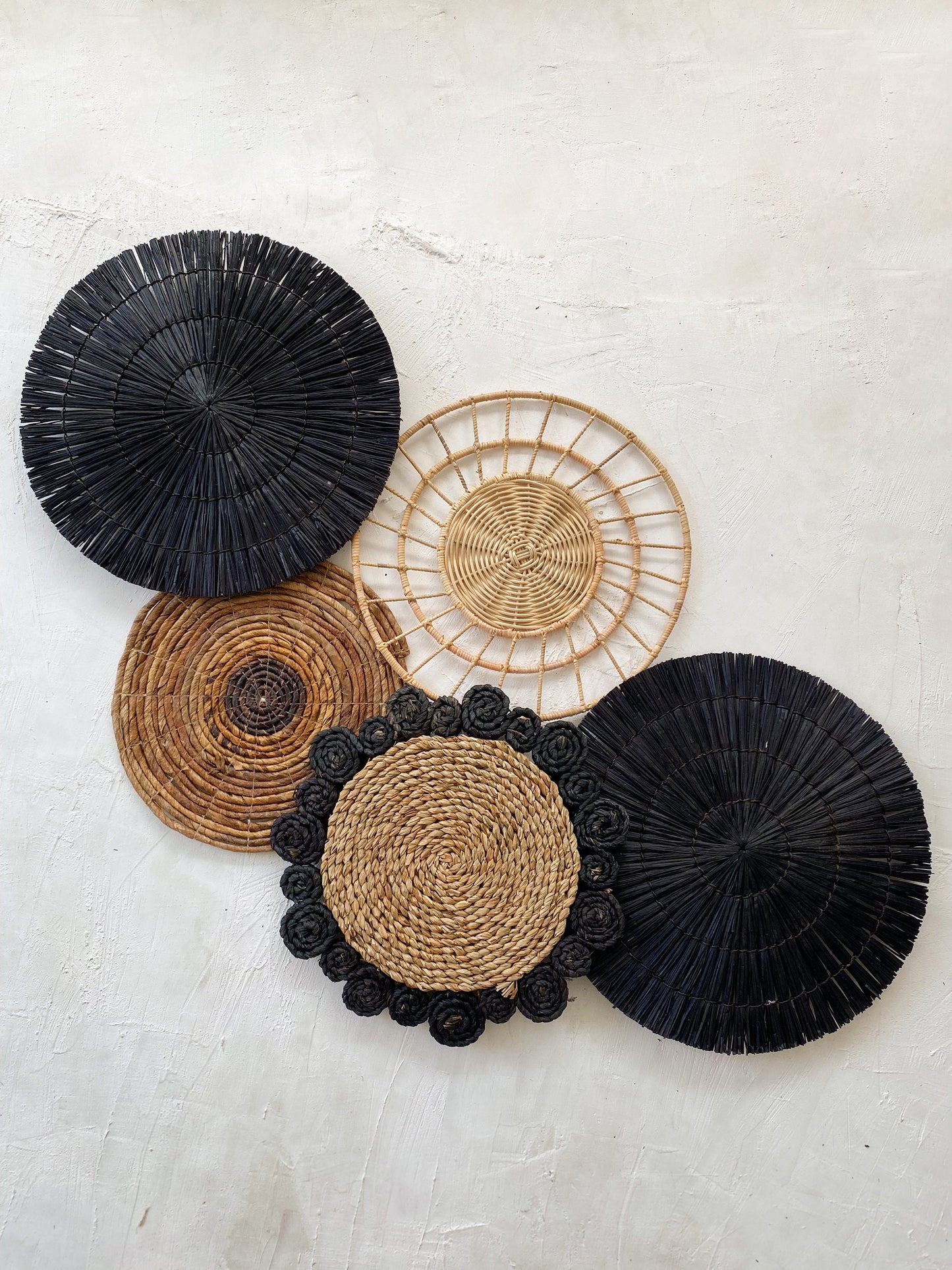 Set of 5 Boho Black Wall Basket with Fringe