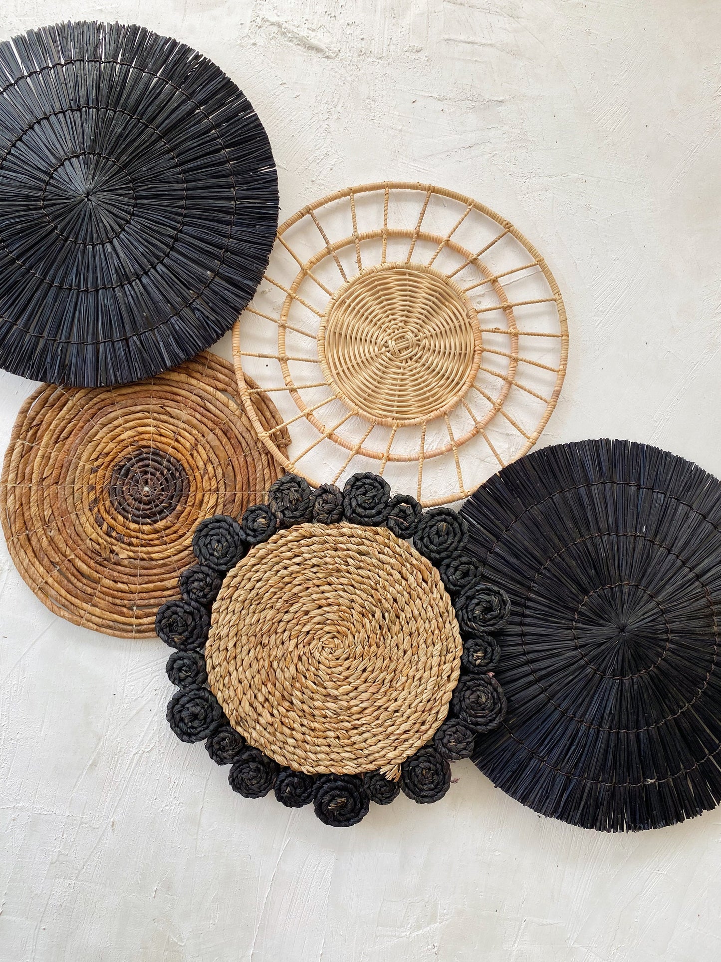 Set of 5 Boho Black Wall Basket with Fringe