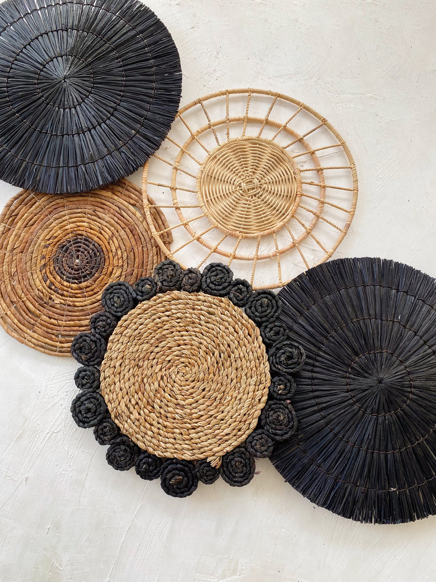 Set of 5 Boho Black Wall Basket with Fringe