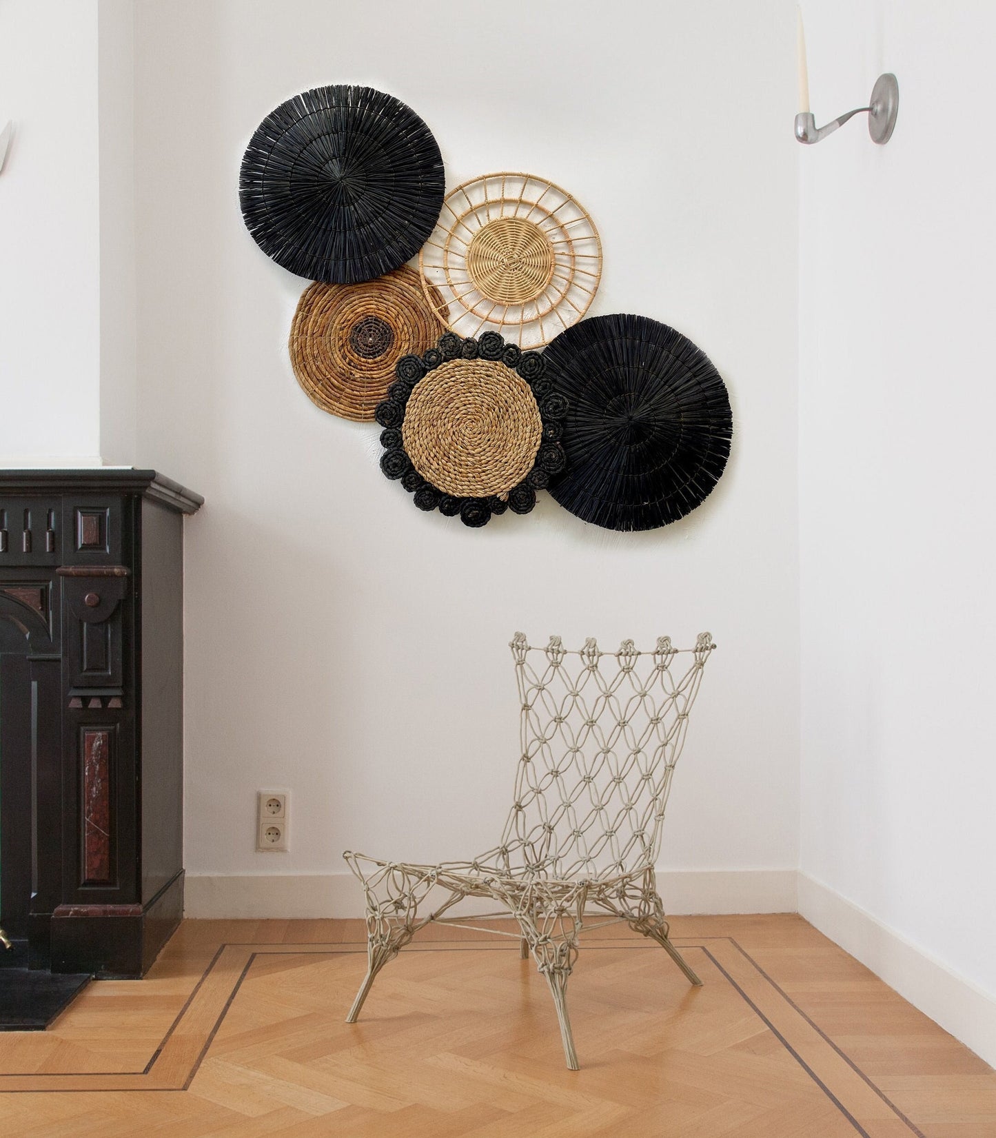 Set of 5 Boho Black Wall Basket with Fringe
