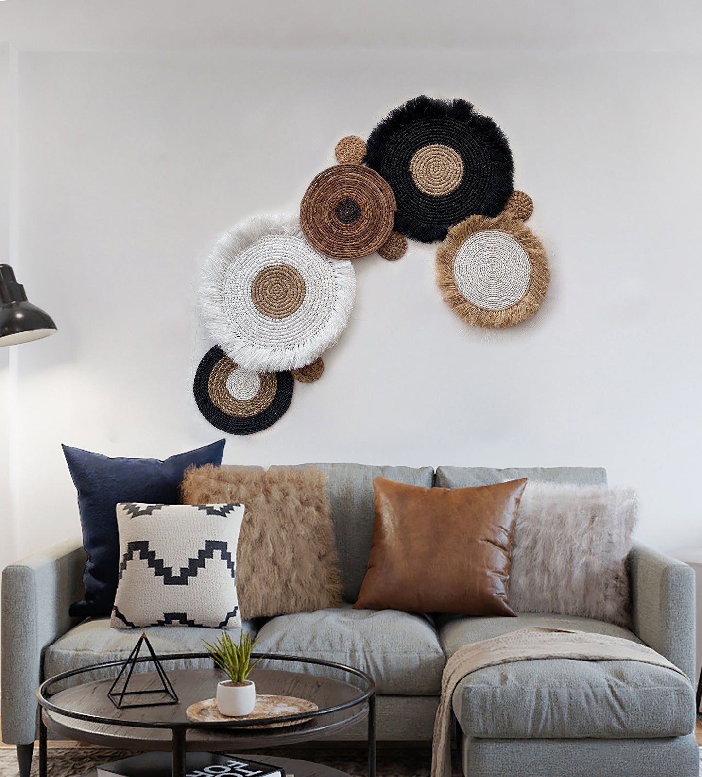 Set of 9 Boho Wall Basket with Fringe