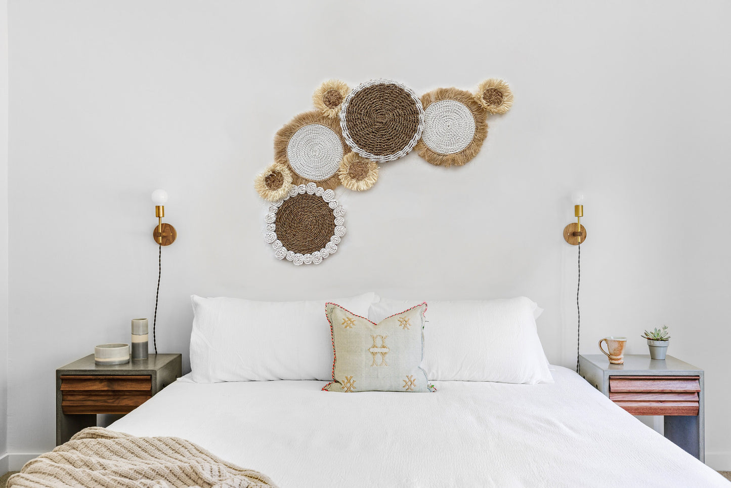 Set of 8 Boho White Wall Basket with Fringe