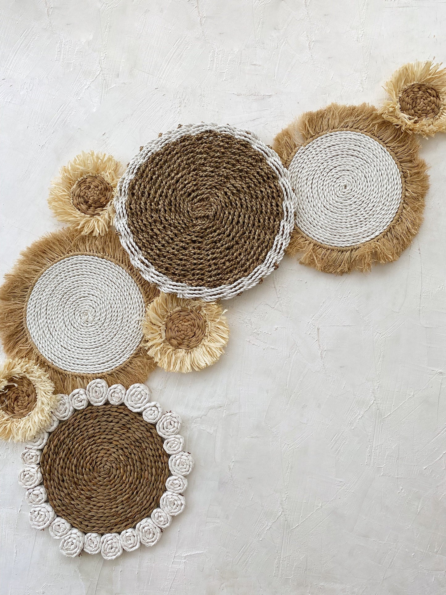 Set of 8 Boho White Wall Basket with Fringe