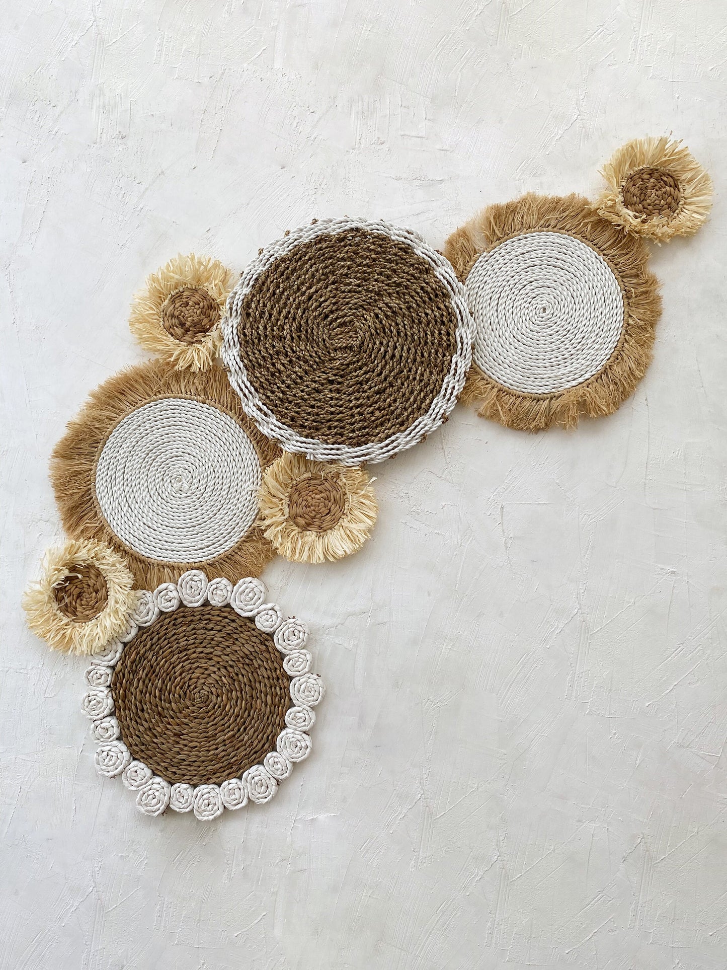 Set of 8 Boho White Wall Basket with Fringe