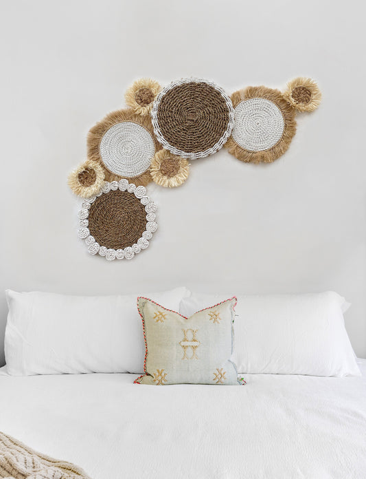 Set of 8 Boho White Wall Basket with Fringe