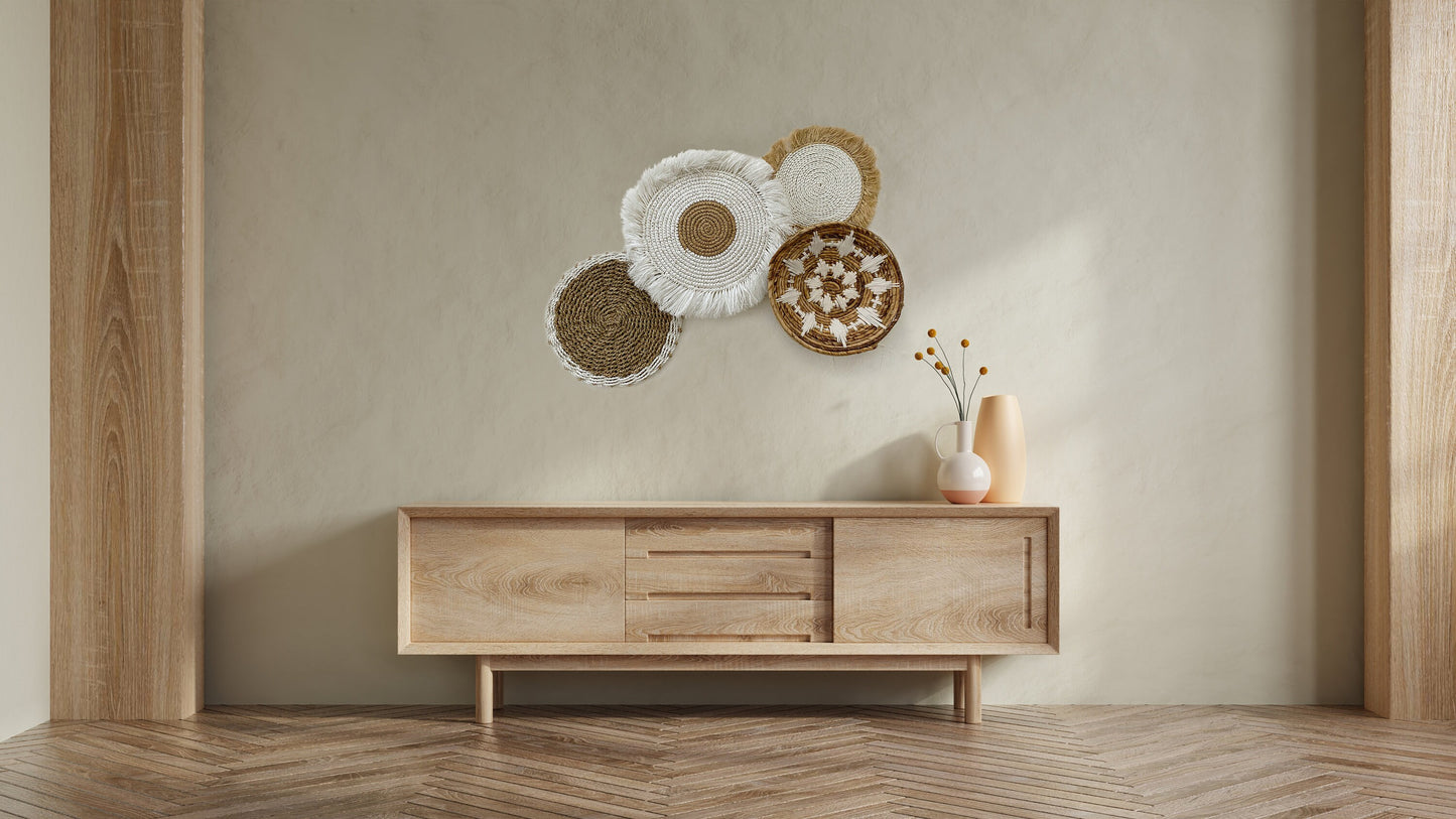 Set of 4 Boho White Wall Basket with Fringe