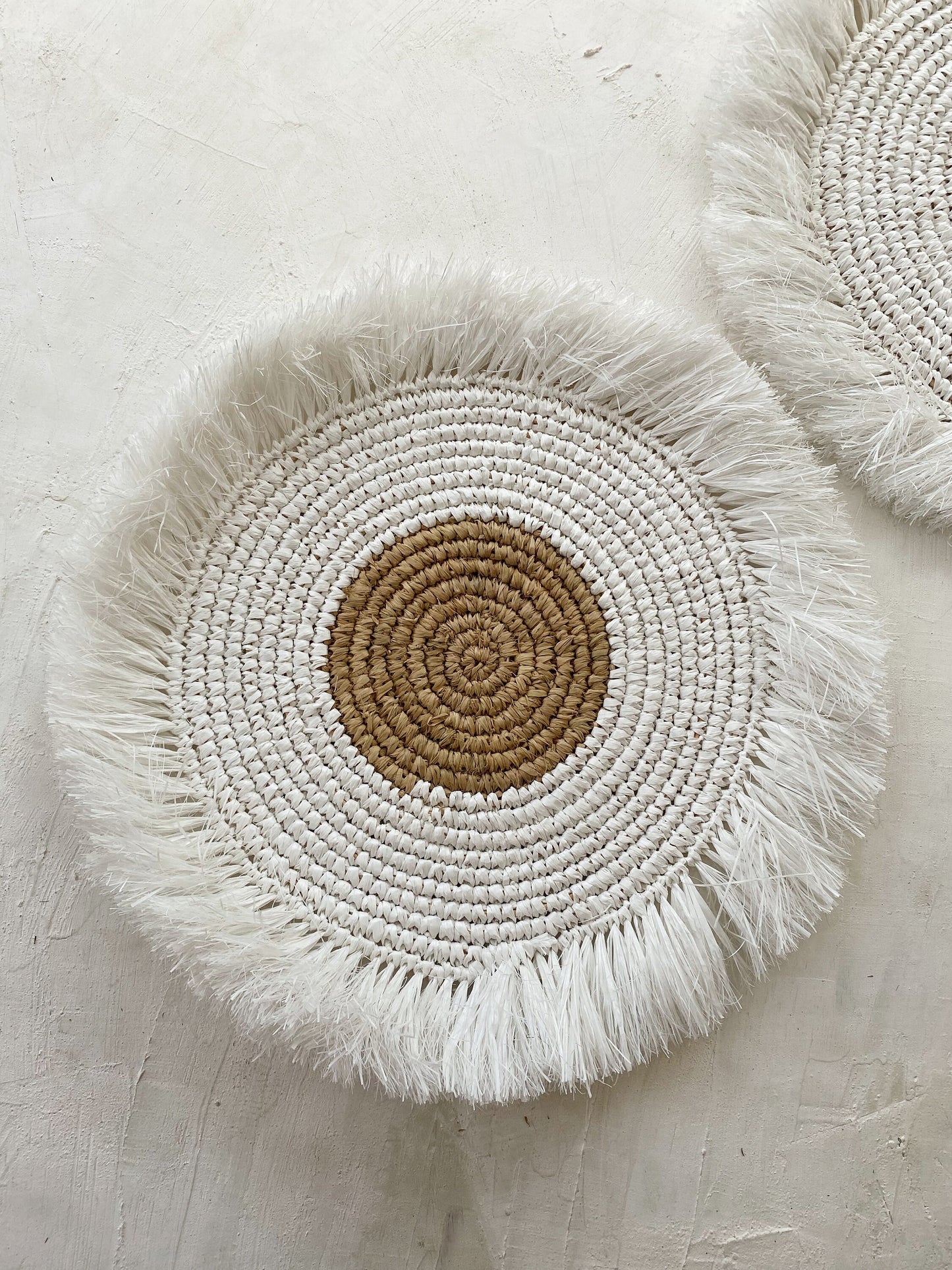 Set of 4 Boho White Wall Basket with Fringe