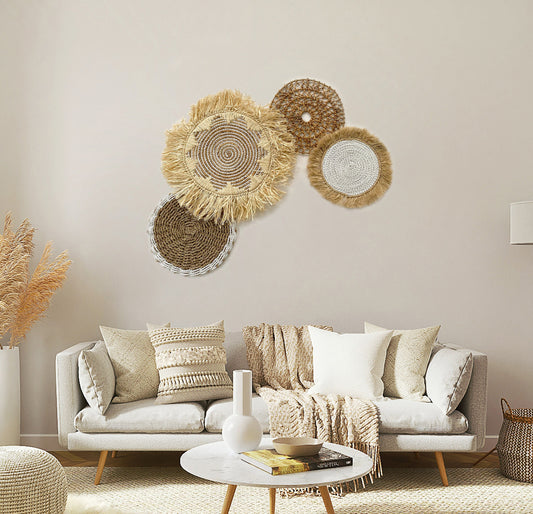 Set of 4 Boho Natural Wall Basket with Fringe