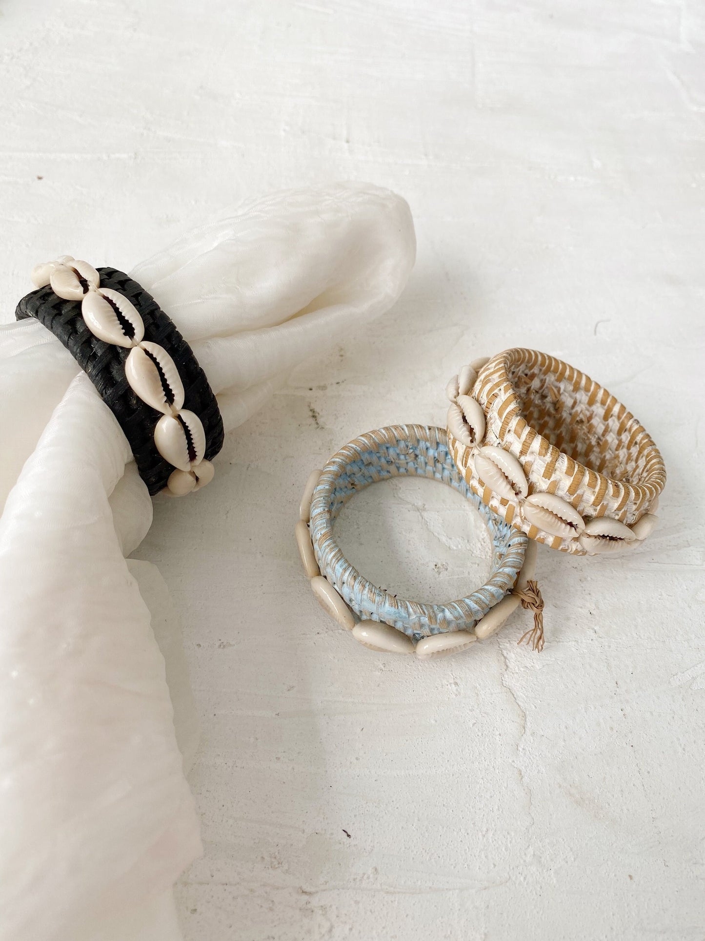 Set of 6 Rattan Shell Napkin Ring