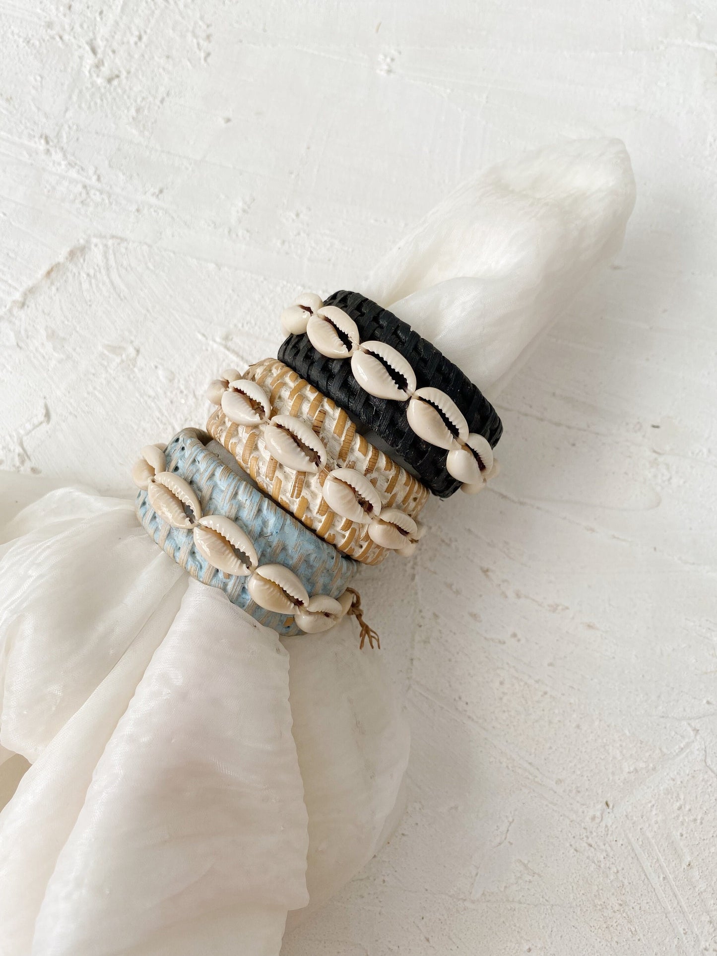 Set of 6 Rattan Shell Napkin Ring