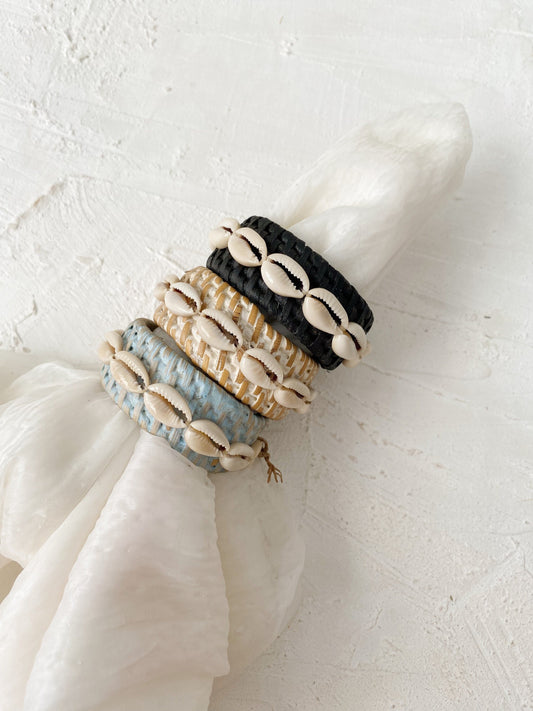 Set of 6 Rattan Shell Napkin Ring