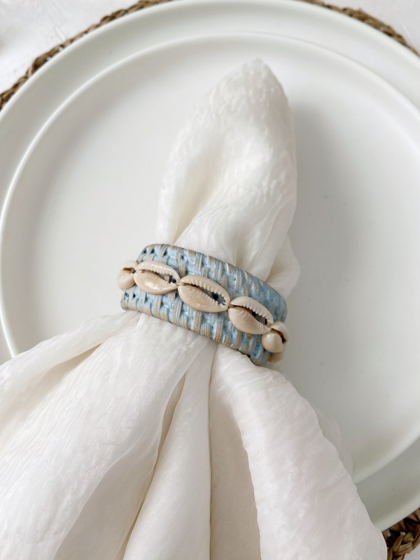 Set of 6 Rattan Shell Napkin Ring
