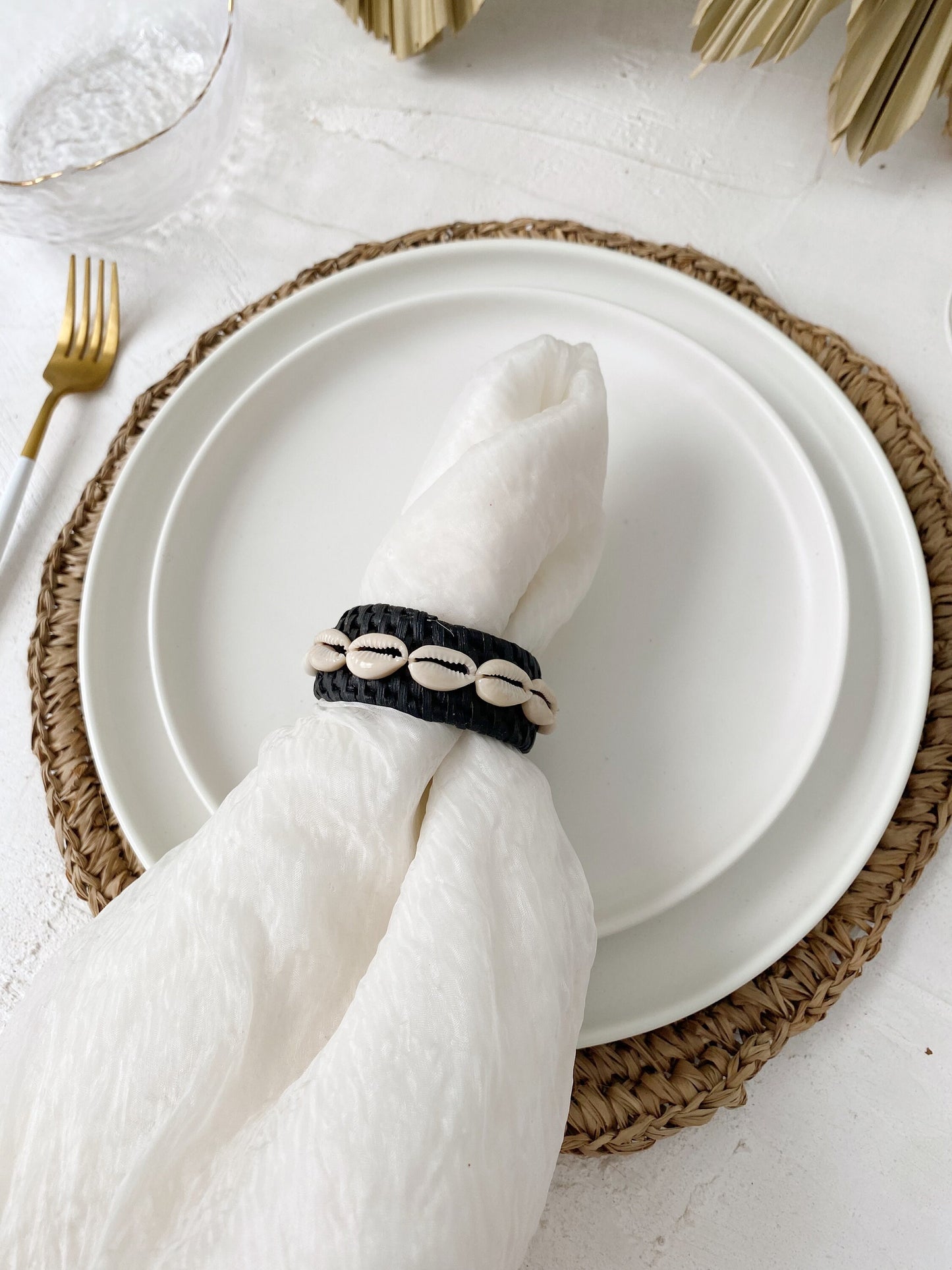 Set of 6 Rattan Shell Napkin Ring