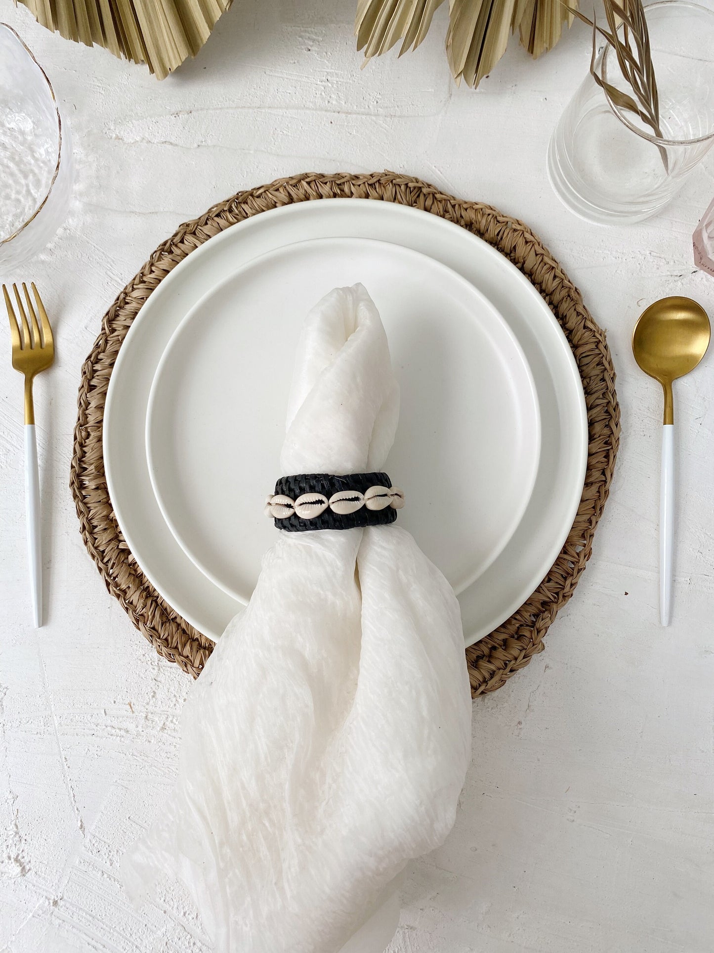 Set of 6 Rattan Shell Napkin Ring