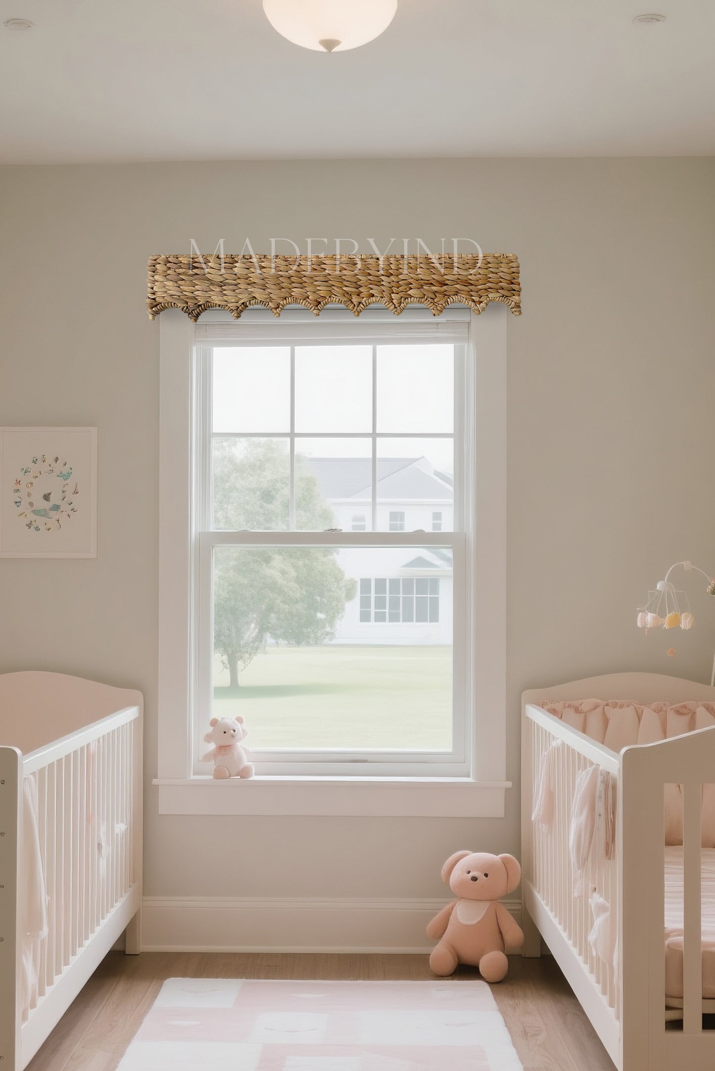 Handwoven Wave Scallop Edge Window Valance, Curved Pelmet Window Cover
