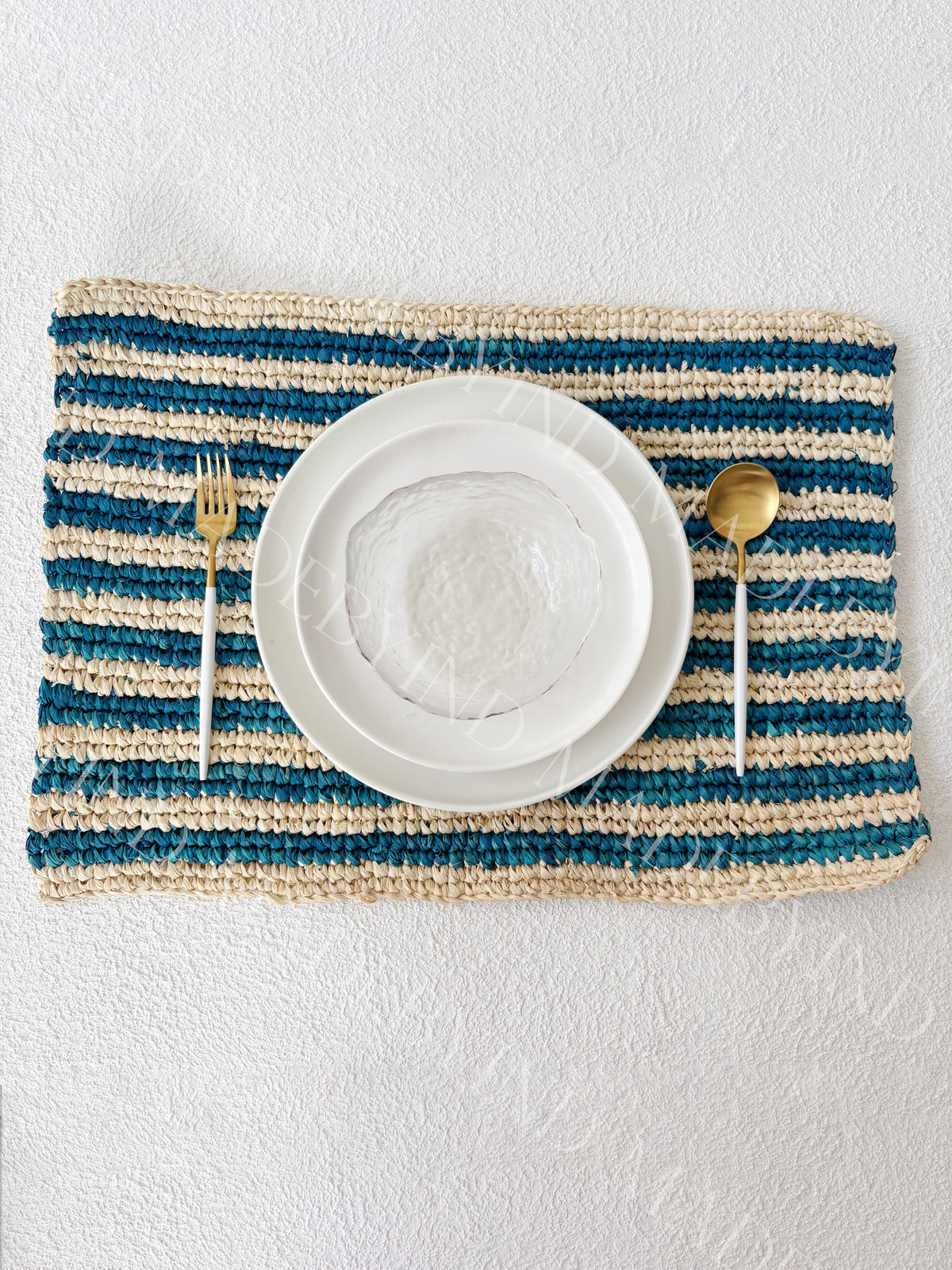 Blue Stripe Raffia Placemat