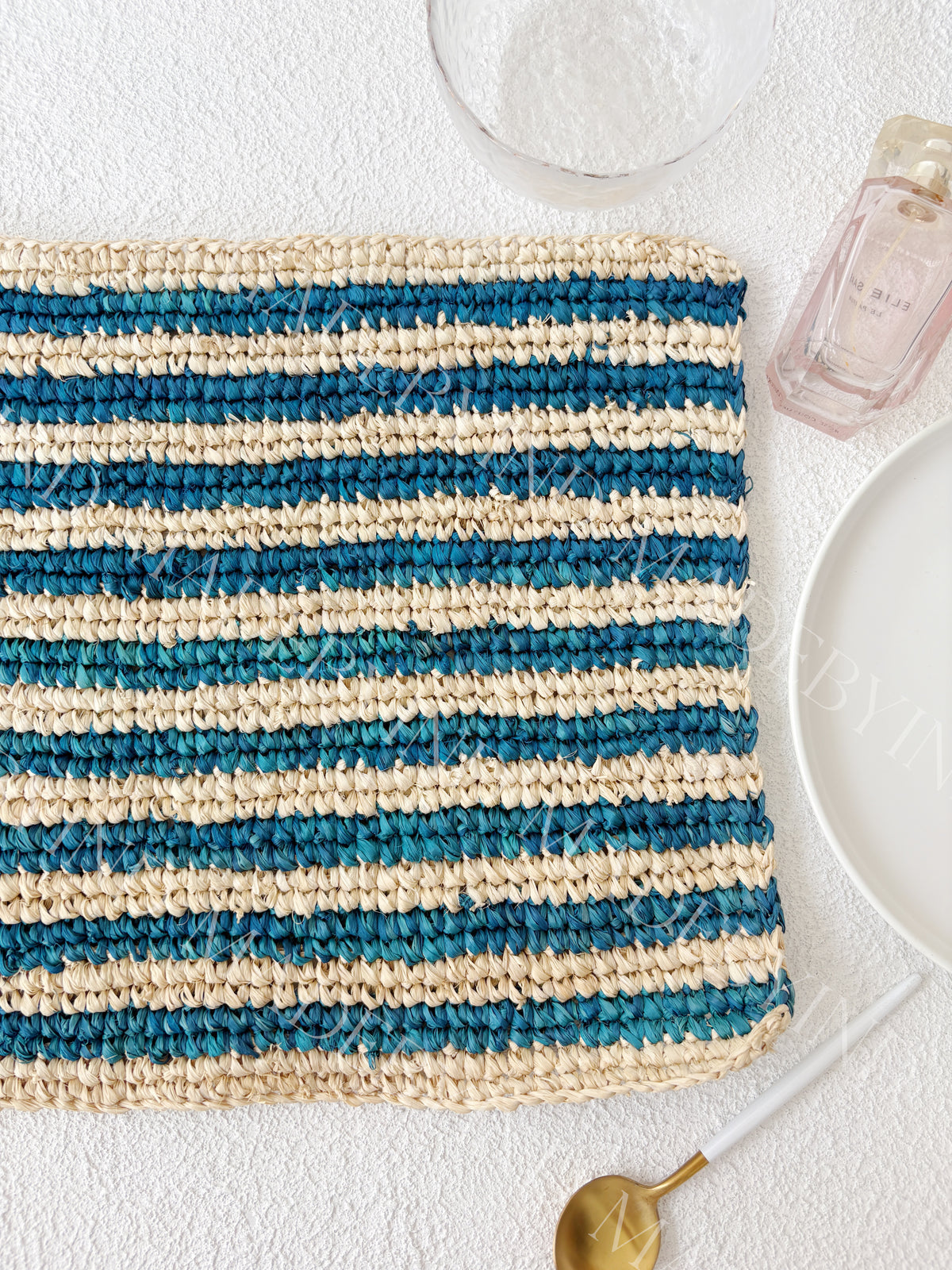 Blue Stripe Raffia Placemat