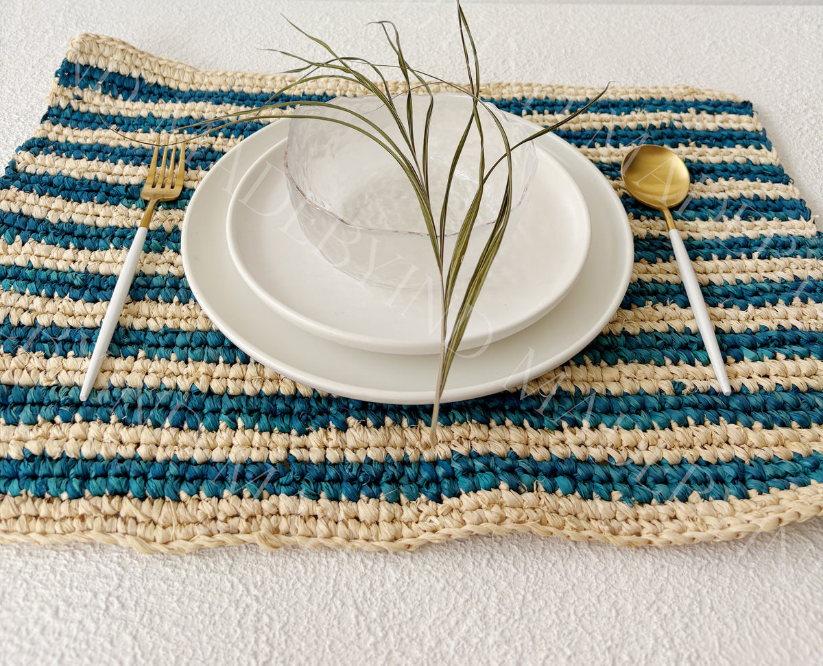 Blue Stripe Raffia Placemat