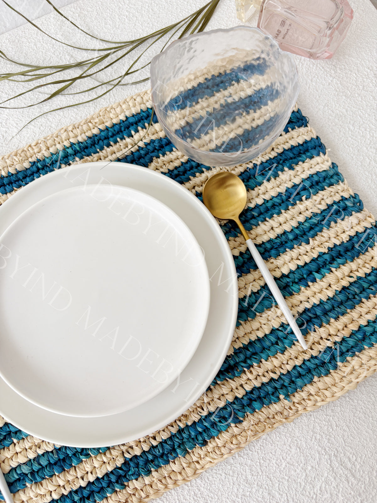 Blue Stripe Raffia Placemat